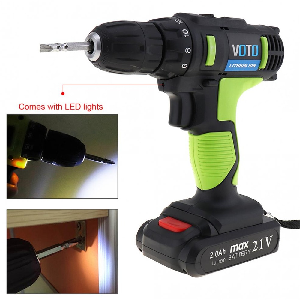 VOTO AC 100 - 240V Cordless 21V Electric Screwdriver Drill with Lithium- Salad Green US Plug (2-pin)