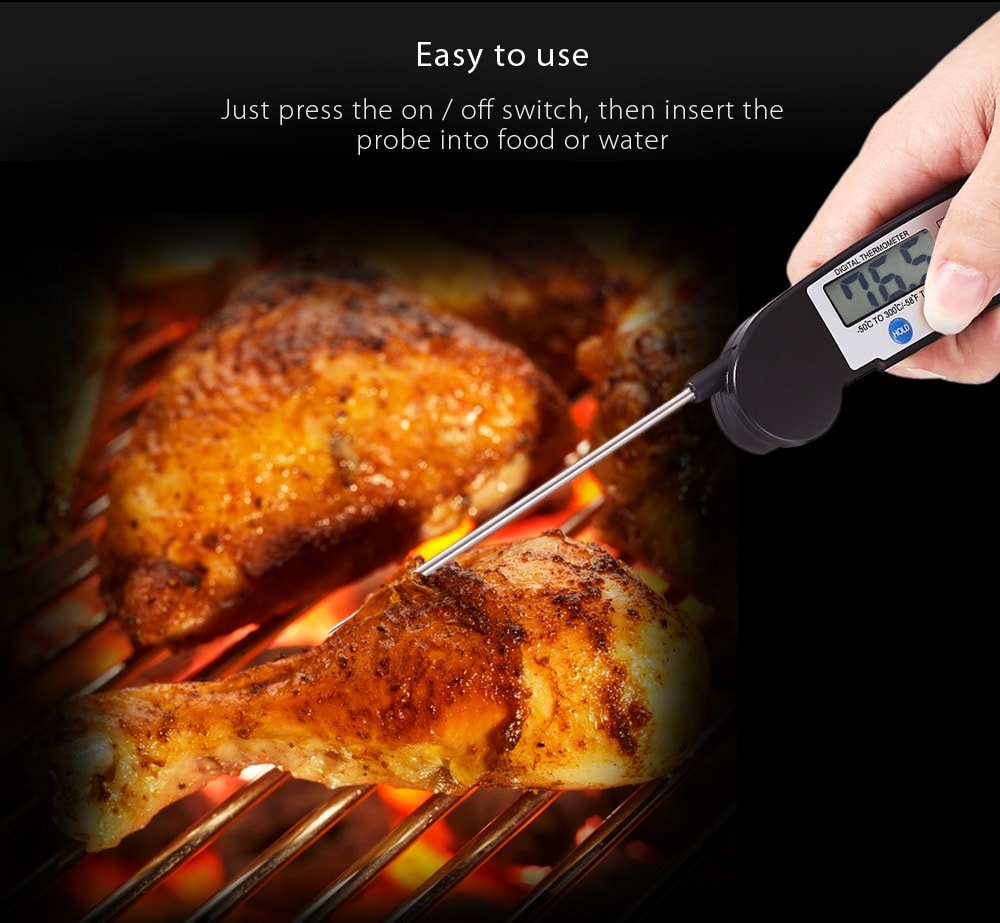 TS - 89 Instant Folding Digital Food BBQ Meat Thermometer Cooking Tool- Black