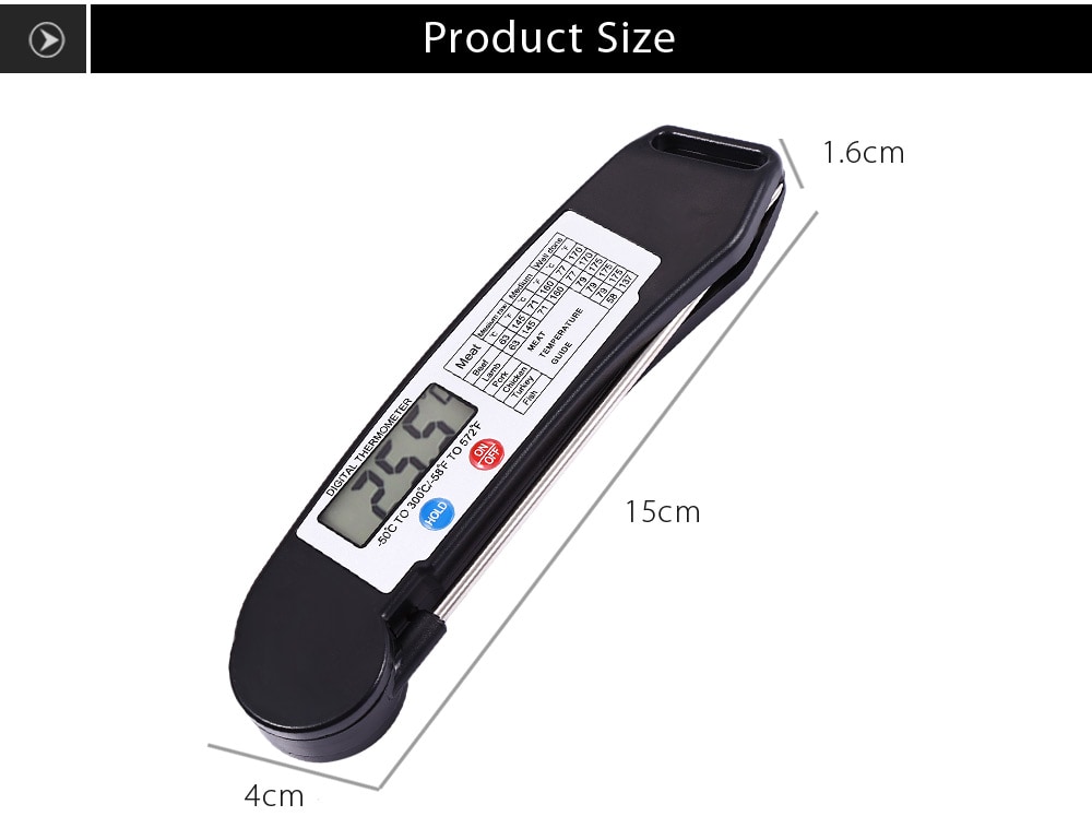 TS - 89 Instant Folding Digital Food BBQ Meat Thermometer Cooking Tool- Black