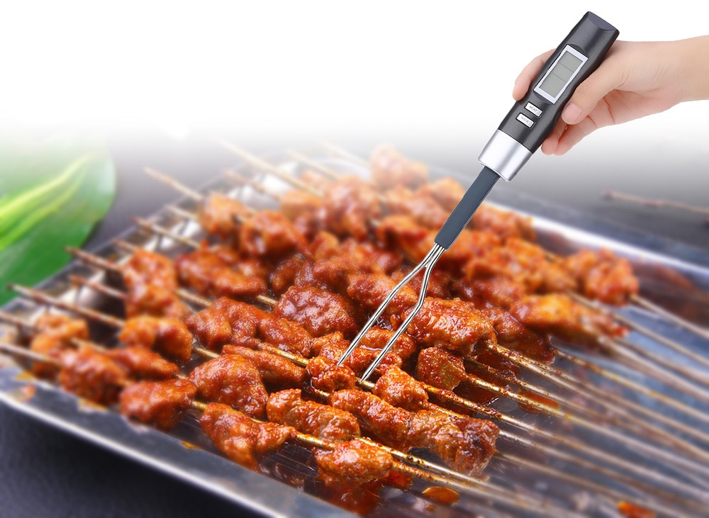 TS - BN60 Digital BBQ Electronic Meat Thermometer Barbecue Fork Probe- Black Grey