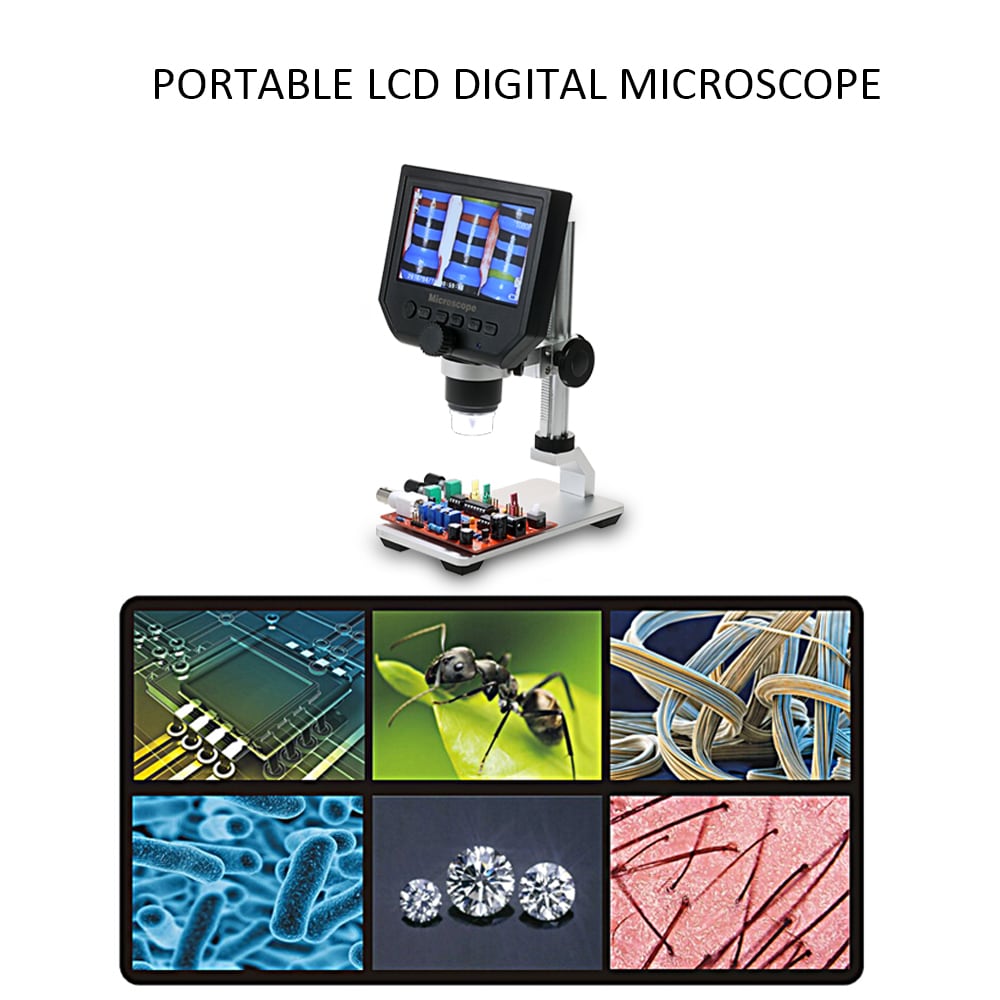 Portable LED Digital Microscope 4.3IN LCD 3.6MP OLED G600 1-600X Magnification- Silver AU Plug