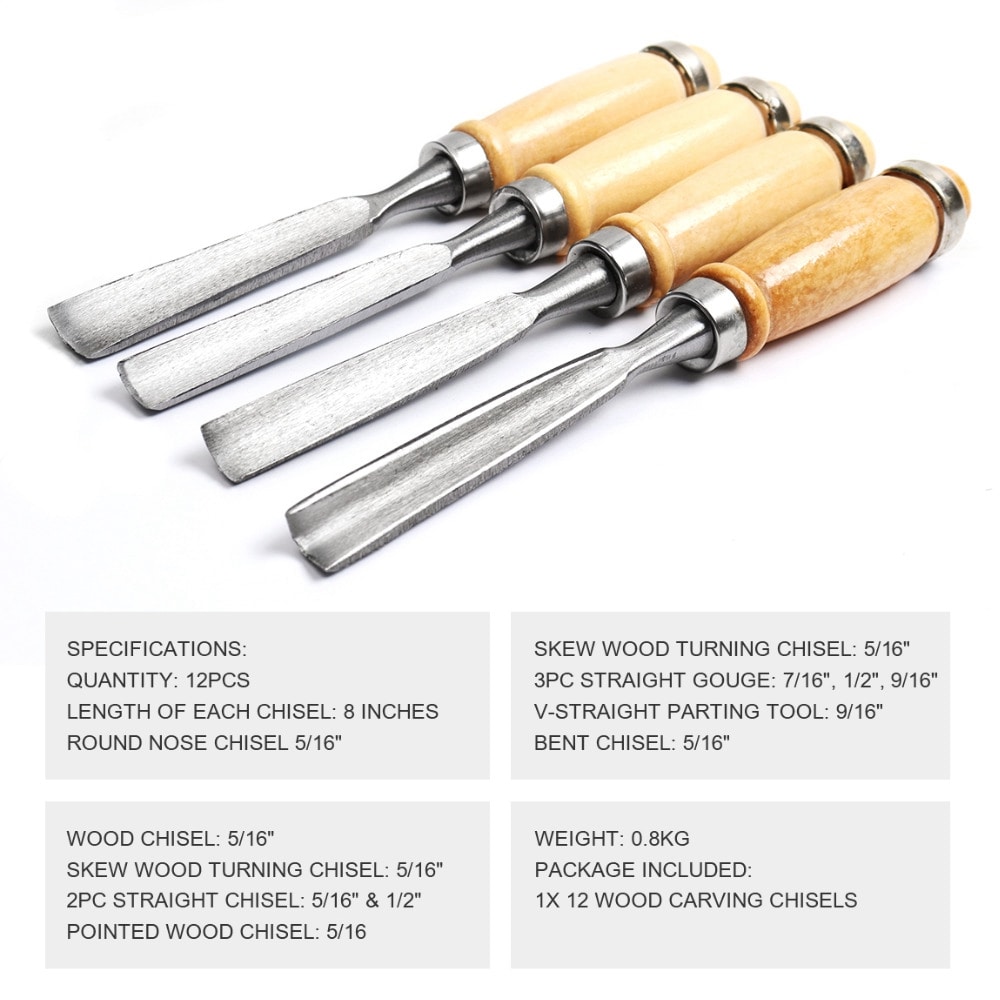 Wood Carving Knife Chisel Set 12 Pcs Sharp Woodworking Tools with Carrying Case Great for Beginners- Wood