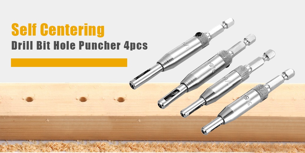  5 / 64 7 / 64 9 / 64 11 / 64 inch Self Centering Hinge Tapper Core Drill Bit Hole Puncher Woodworking Tool 4pcs- Silver