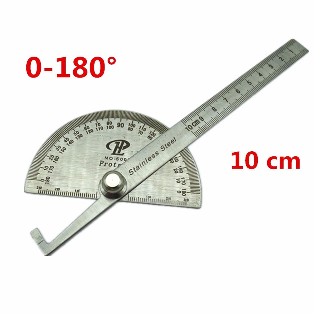 Ruler Protractor Stainless Steel Straighted Ruler and 180 Degree Carpenter 10CM Measuring Angle Meter- Silver