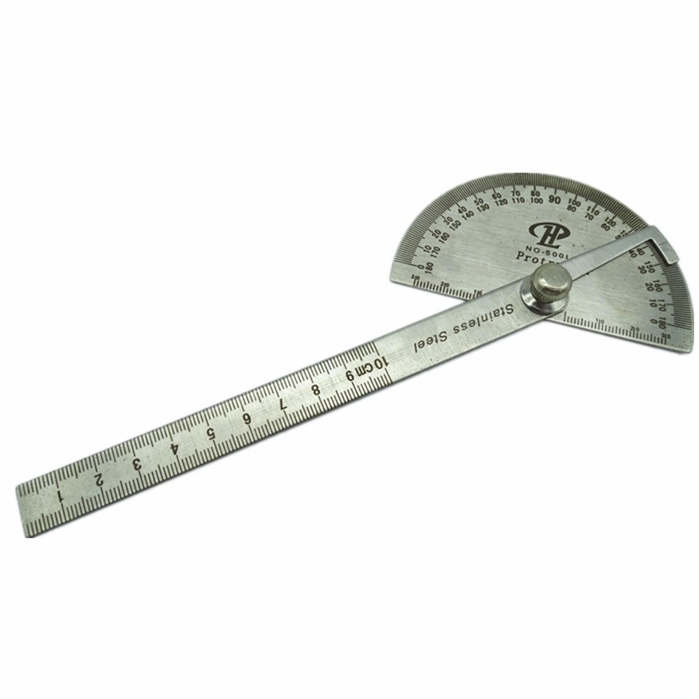 Ruler Protractor Stainless Steel Straighted Ruler and 180 Degree Carpenter 10CM Measuring Angle Meter- Silver
