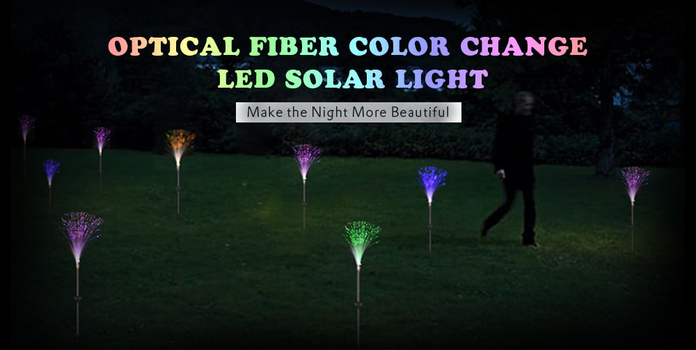 Outdoor Optical Fiber Color Change LED Lawn Garden Solar Light 2pcs- White