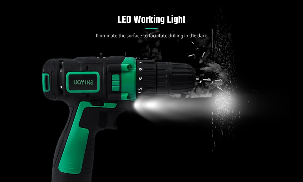 Shiyou 12V Two-way LED Cordless Electric Drill - Light Sea Green