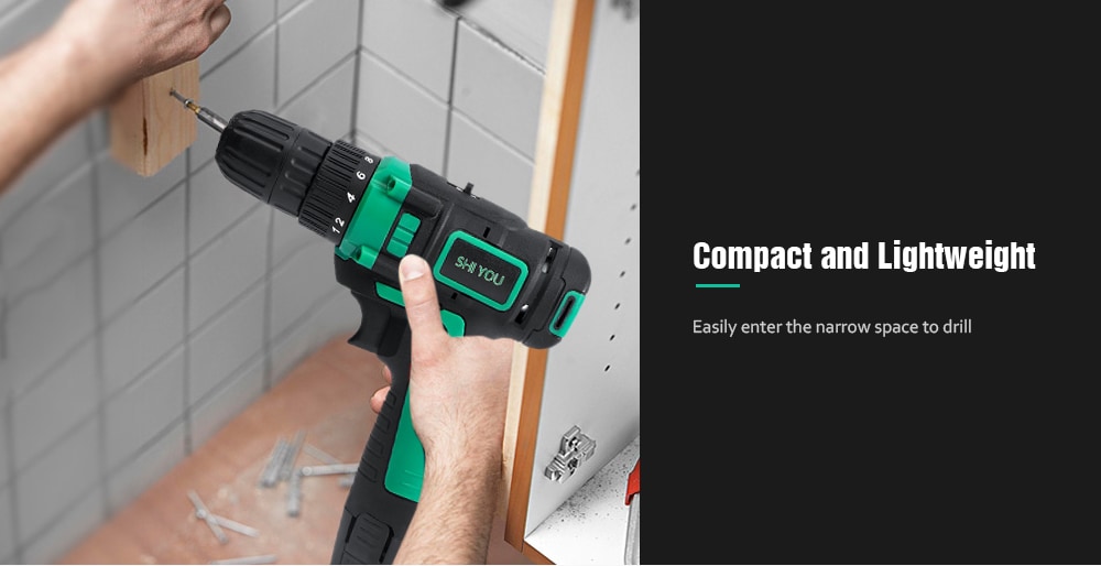 Shiyou 12V Two-way LED Cordless Electric Drill - Light Sea Green