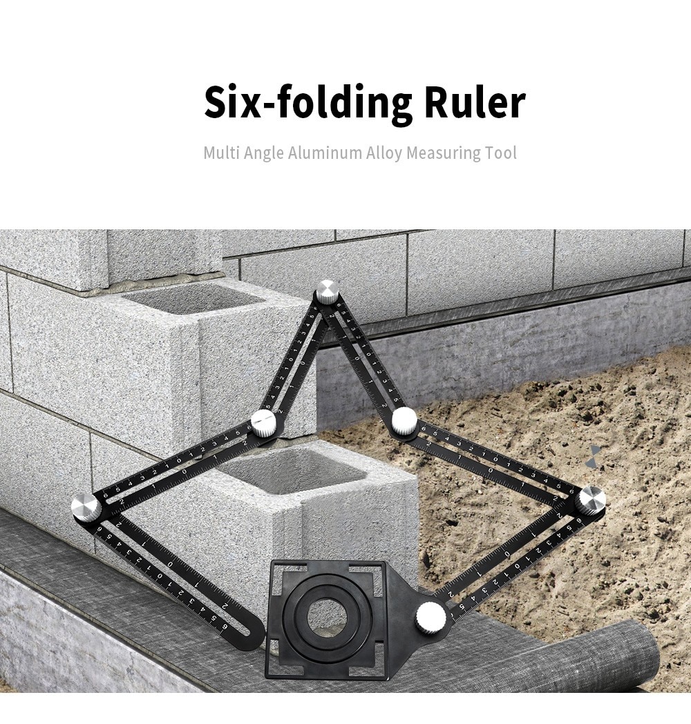 Six-folding Ruler Multi Angle Aluminum Alloy Measuring Tool- Black