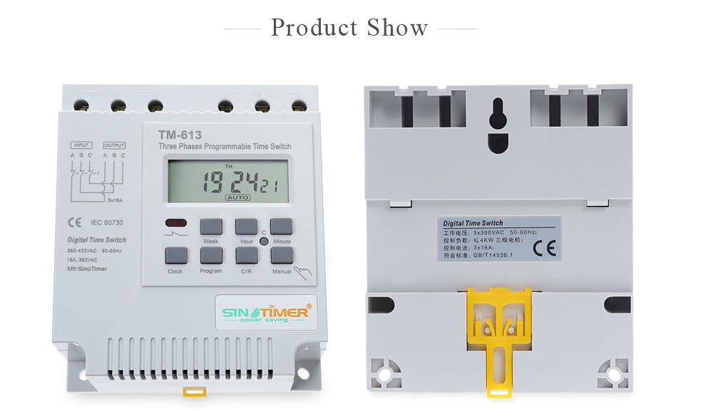 TM613   380V LCD Digital Multipurpose Three Phases Programmable Control Power Timer Switch- White