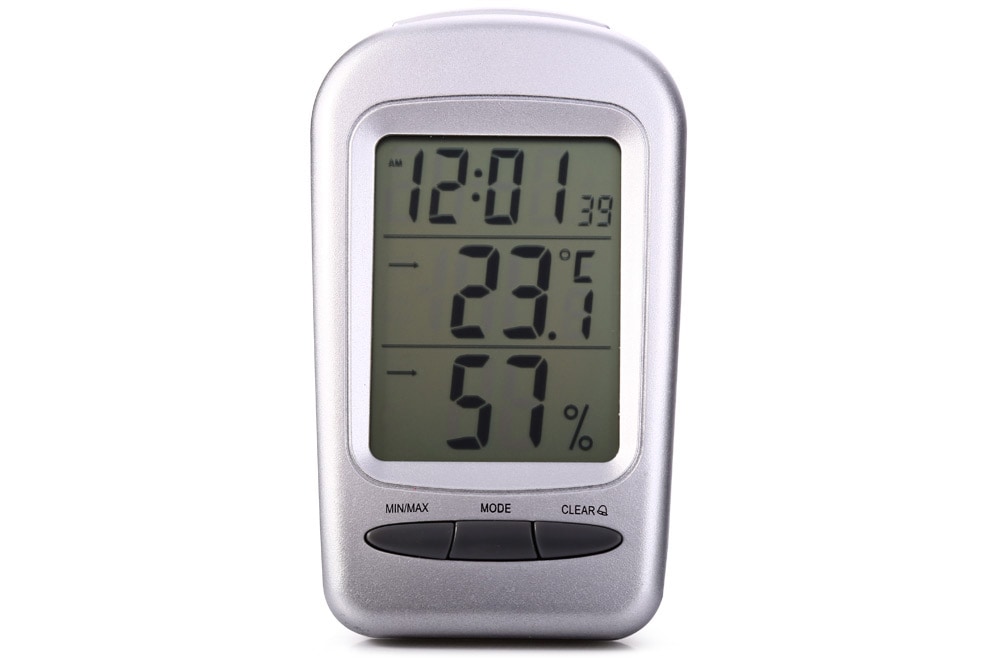 QF665 5 in 1 Digital Temperature Humidity Meter / Calendar / Clock / Alarm with LCD Display- Silver Gray
