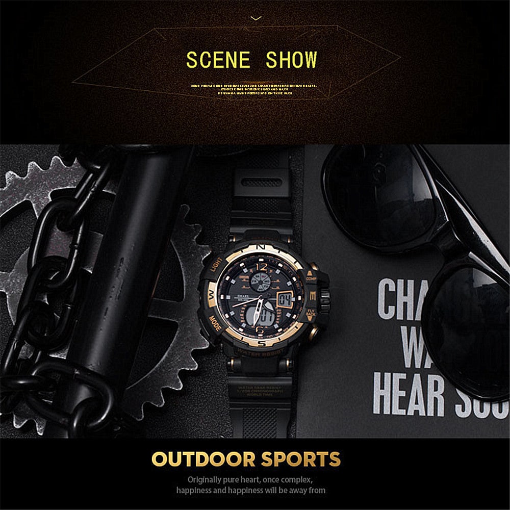 SMAEL Luxury Brand Men Digital Sport Watches Dual Display Clock- Multi-E