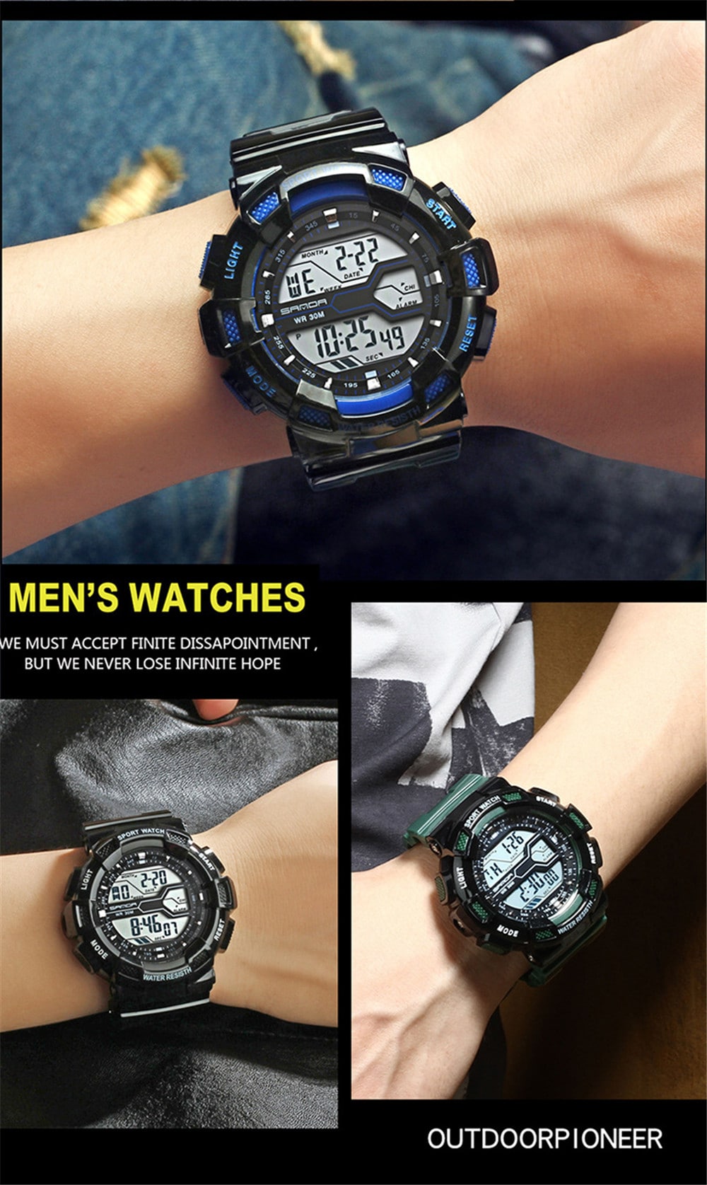 SANDA Electronic Sport Watch Men Top Brand Luxury LED Digital Watches- White