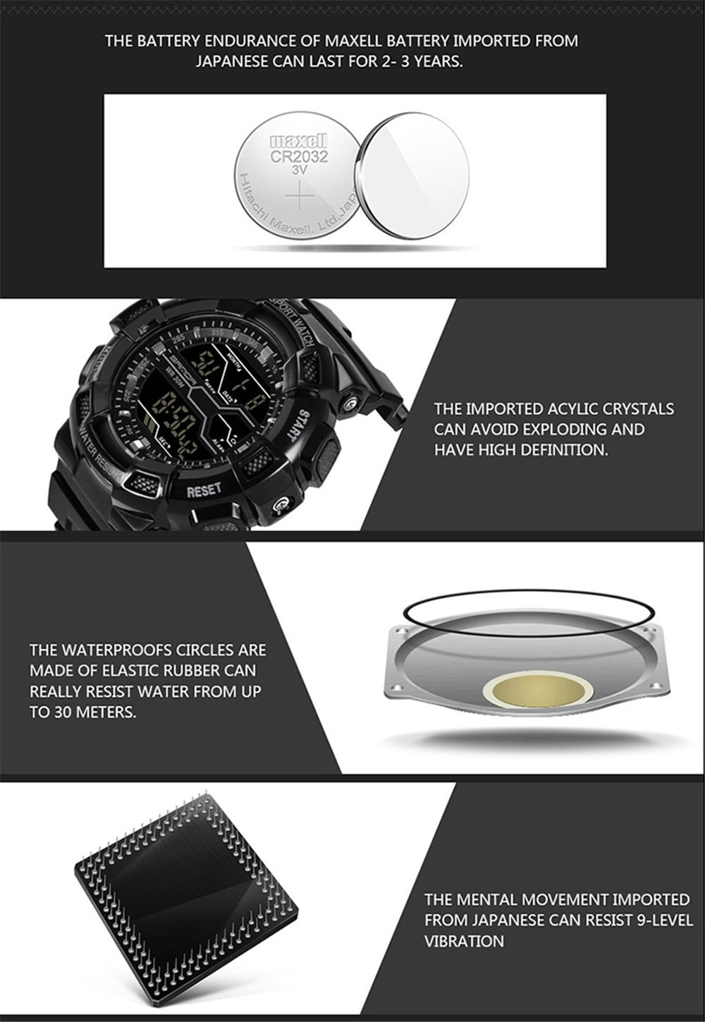 SANDA Electronic Sport Watch Men Top Brand Luxury LED Digital Watches- White