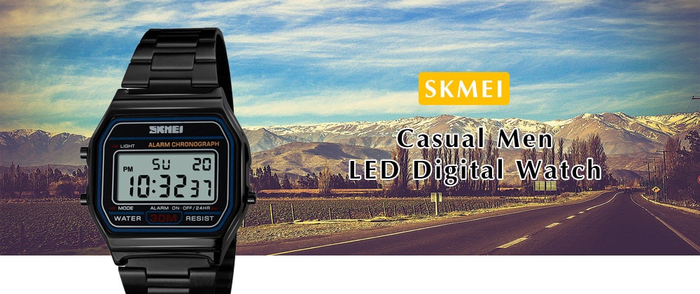 SKMEI Men Fashion Casual Watch LED Digital Watches- Gold