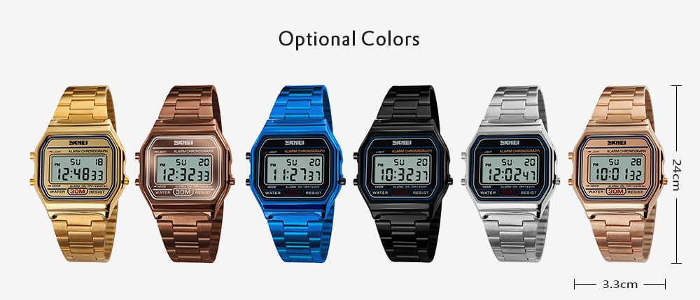 SKMEI Men Fashion Casual Watch LED Digital Watches- Gold
