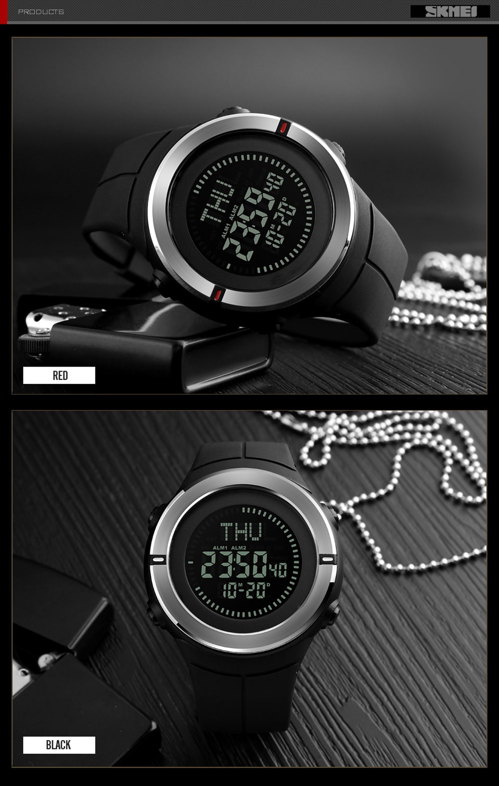 SKMEI Fashion Sports Men Compass Outdoor Countdown Alarm Digital Watches- Multi-A