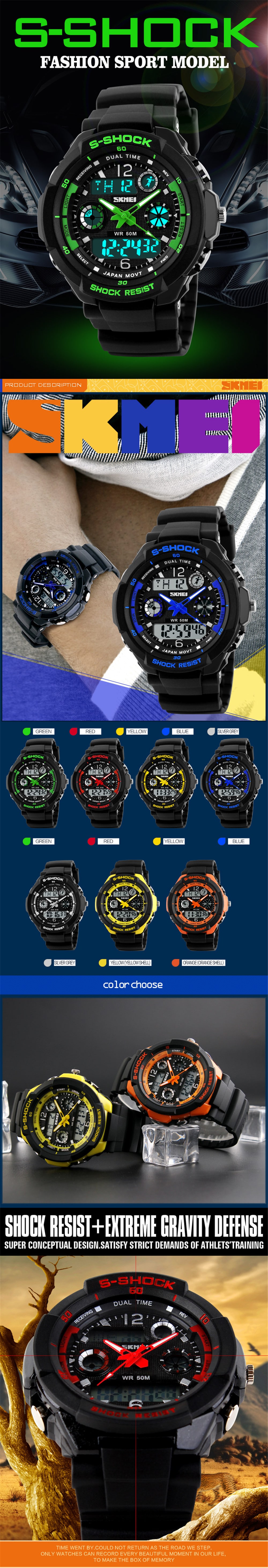 SKMEI Men Fashion  Dual Display Sport Watch Waterproof Electronic LED Clock- Red
