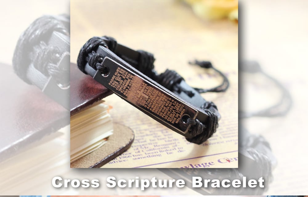 Punk Cross Scripture Bracelet - Black
