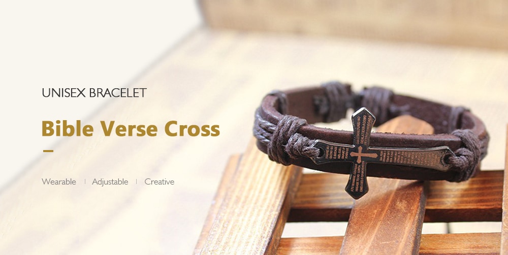 Wearable Unique Bible Verse Cross Unisex Bracelet- Brown