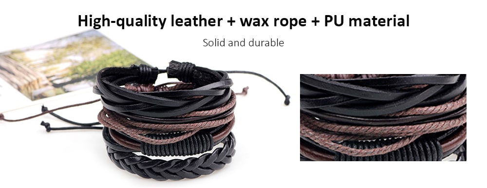 Retro DIY Woven Leather Men Bracelet 4pcs- Multi-A