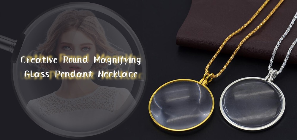 Retro Round Magnifying Glass Necklace Reading Newspaper Hanging Pendant- Silver