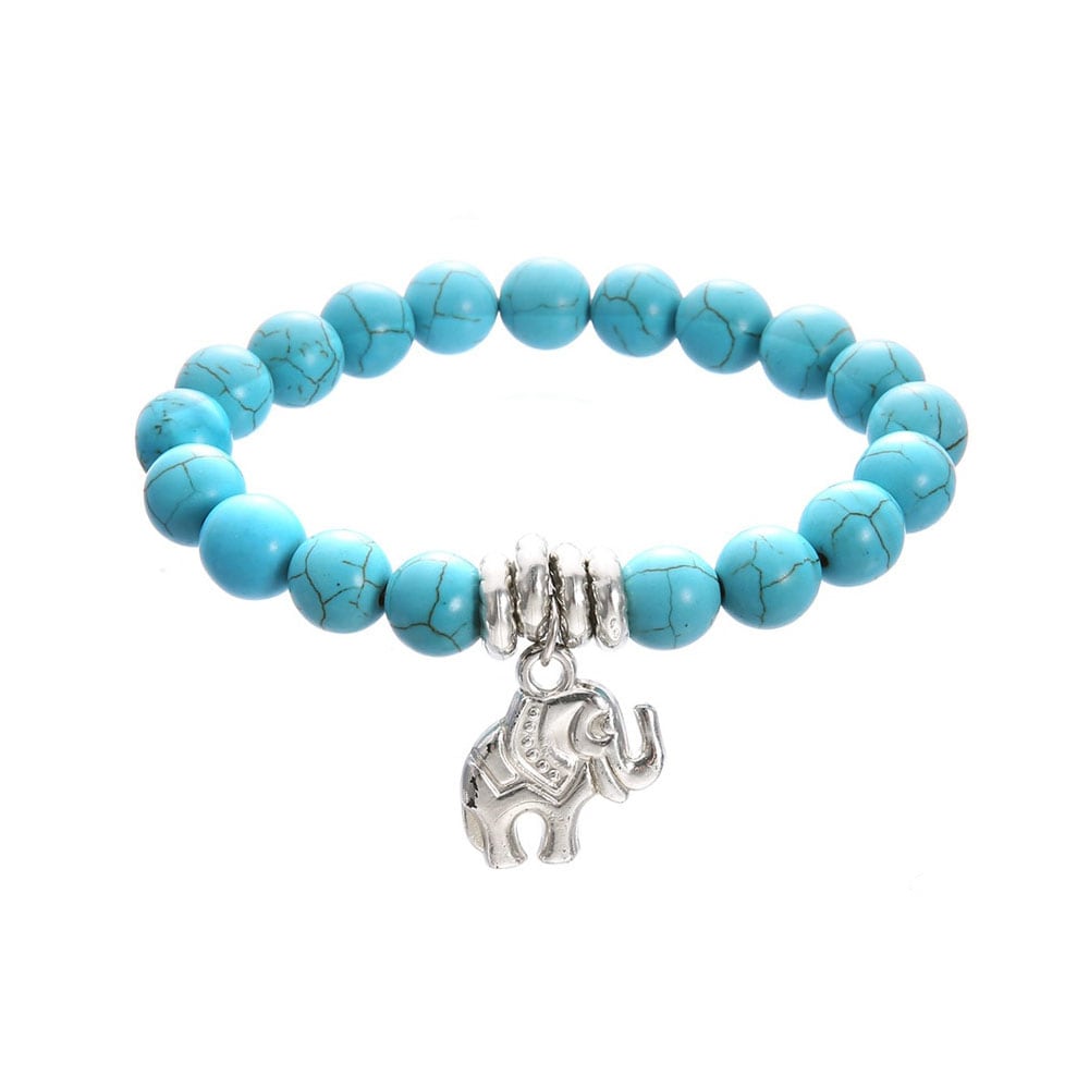 Women's Anklet Chain Turquoise Metal Elephant Decoration Chain- Sky Blue