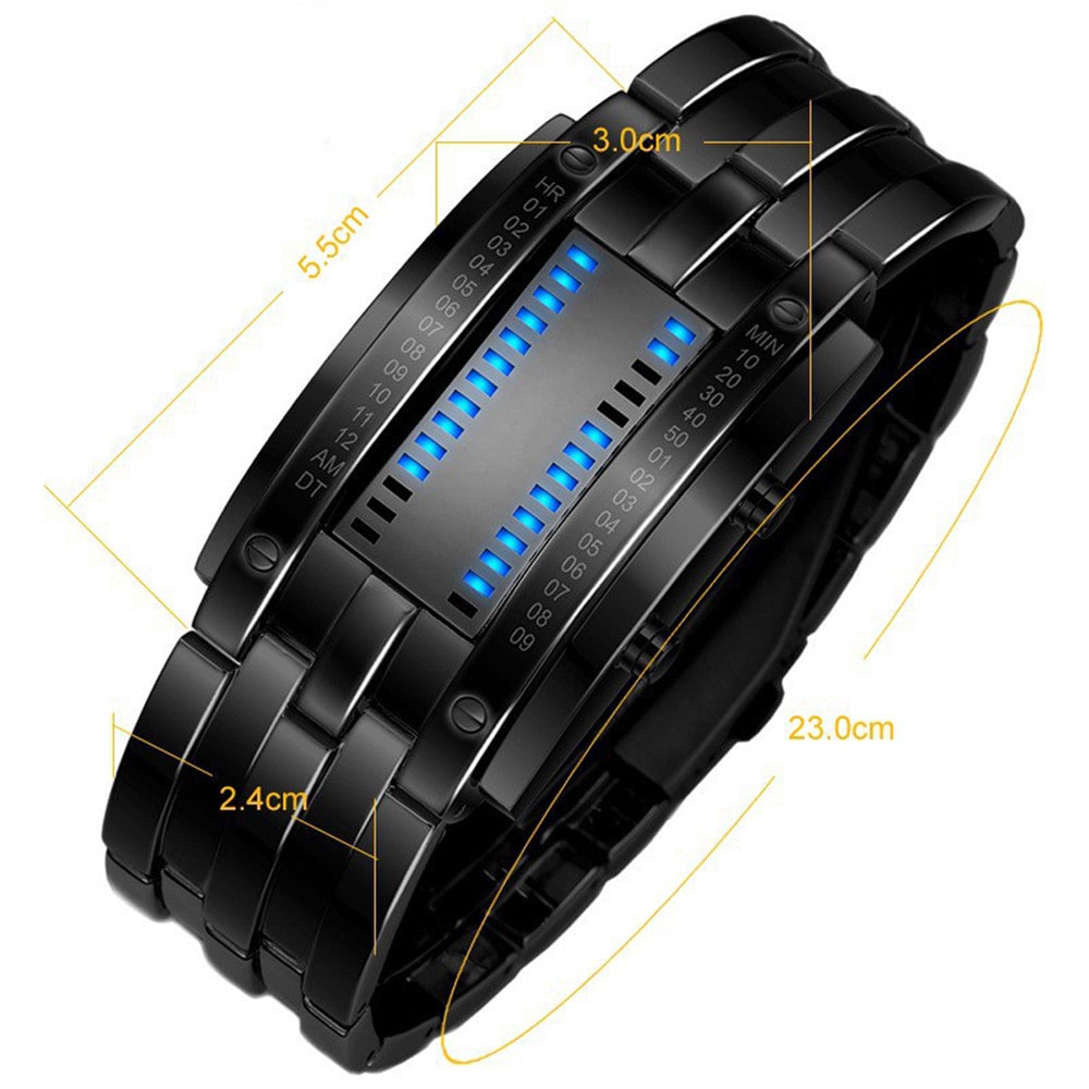 REEBONZ Water Resistant Men Date Binary Digital LED Bracelet Watch Rectangle Dial Sports Couple Watch- Silver