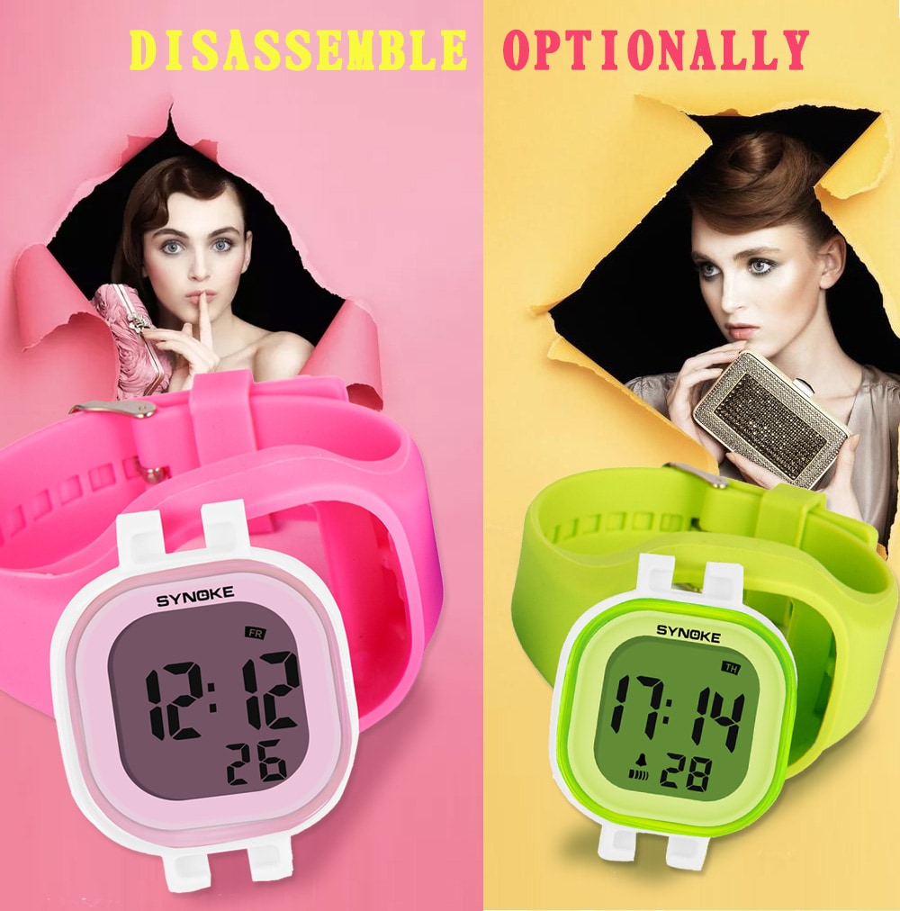 SYNOKE 66896 Waterproof Silicone Band Couple Electronic Watch- Pink