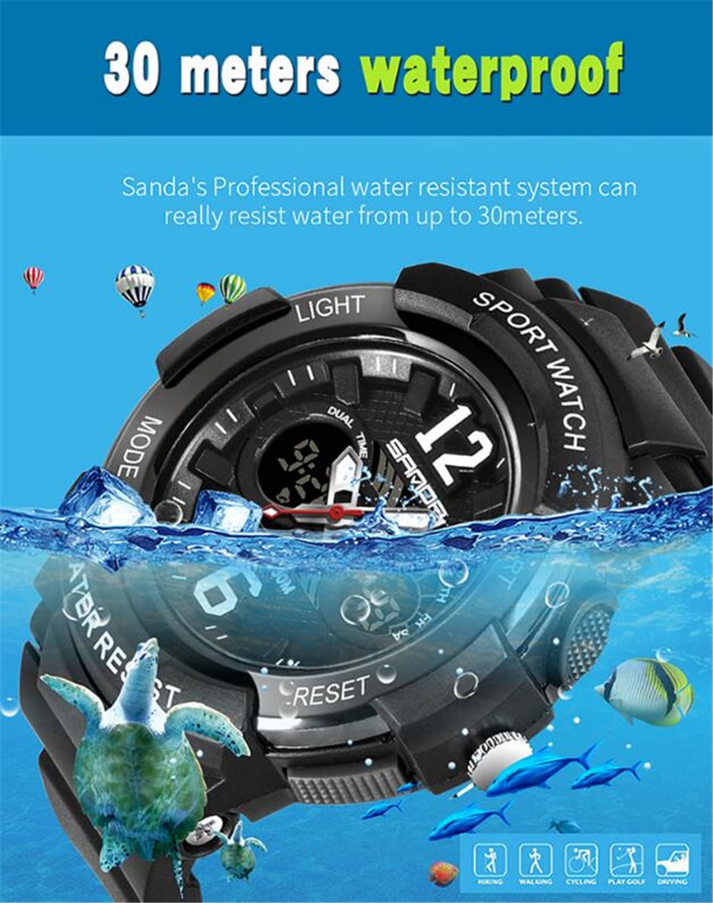 SANDA Multi-Function Children Cartoon Noctilucent Waterproof Digital Watches- Multi-G