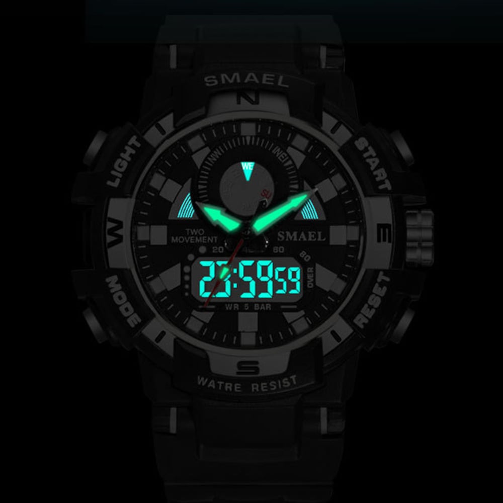 Smael Men'S Fashion Creative Large Dial Noctilucent Analog-Digital Sport Watch- White