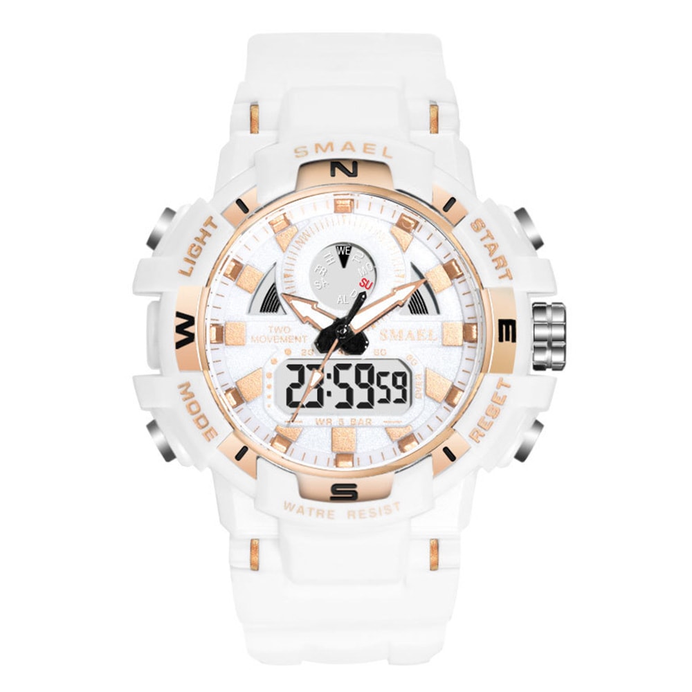 Smael Men'S Fashion Creative Large Dial Noctilucent Analog-Digital Sport Watch- White