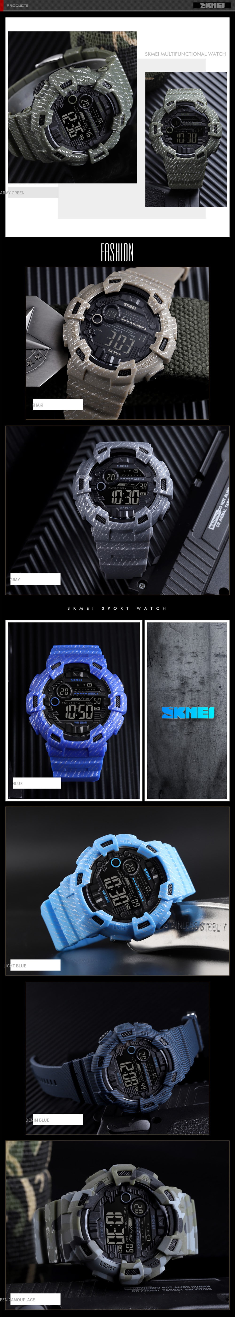 SKMEI Fashion Large Dial Men Electronic Sports Watch- Blue