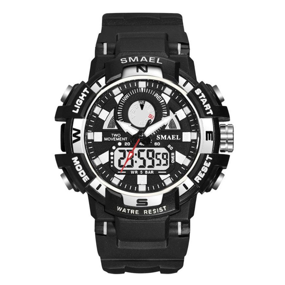 Smael Men'S Fashion Creative Large Dial Noctilucent Analog-Digital Sport Watch- Black