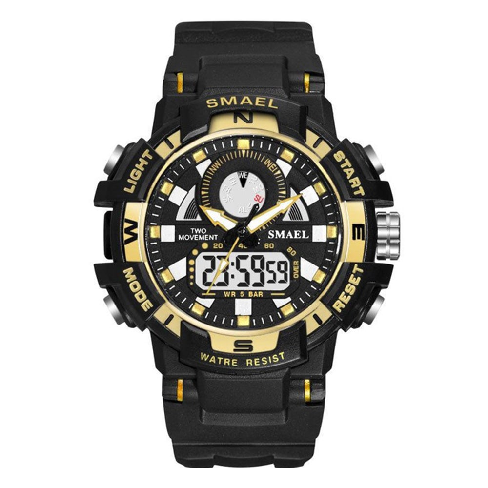 Smael Men'S Fashion Creative Large Dial Noctilucent Analog-Digital Sport Watch- Black