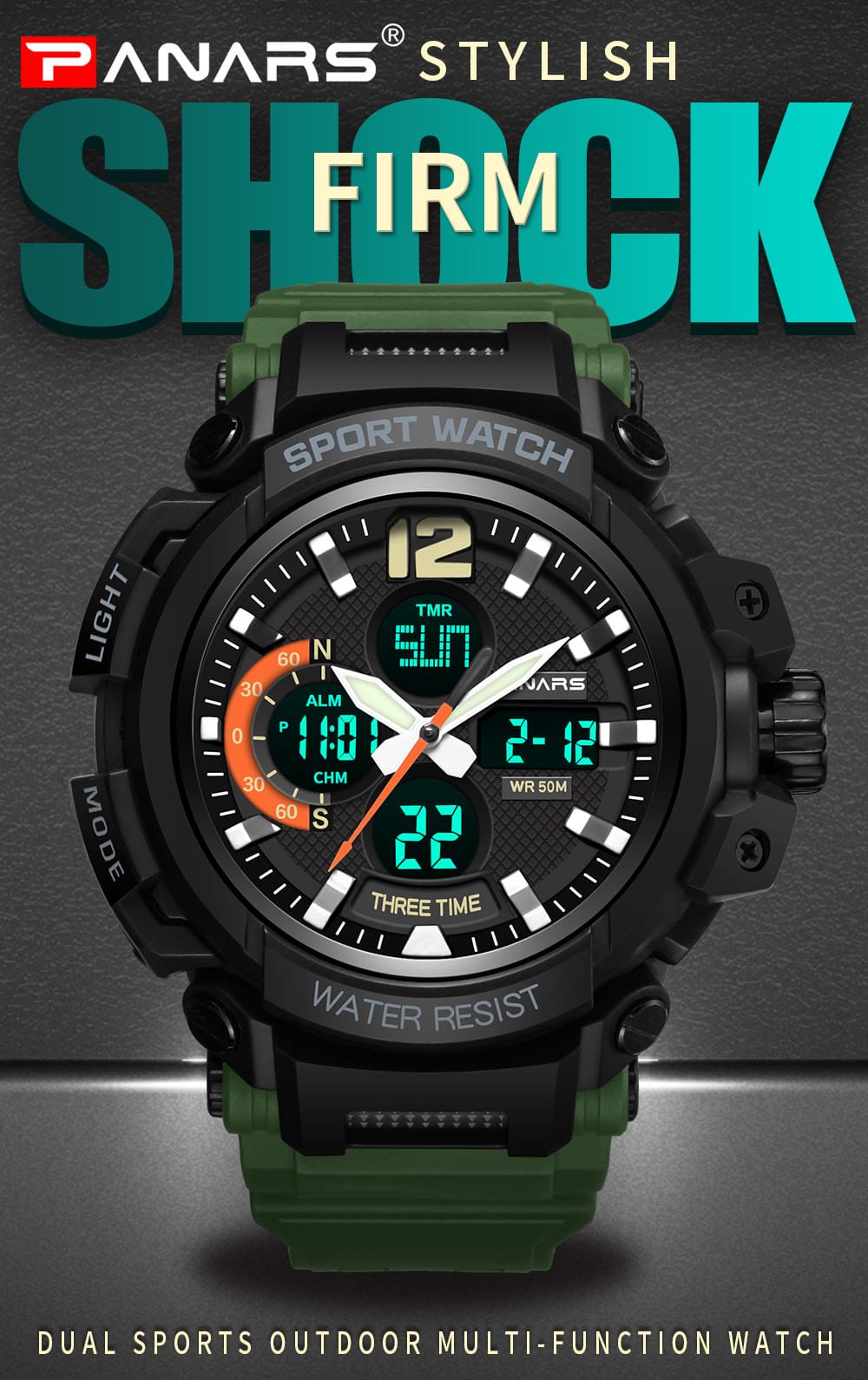 PANARS 8205 Digital Quartz Waterproof Male Watch- Black