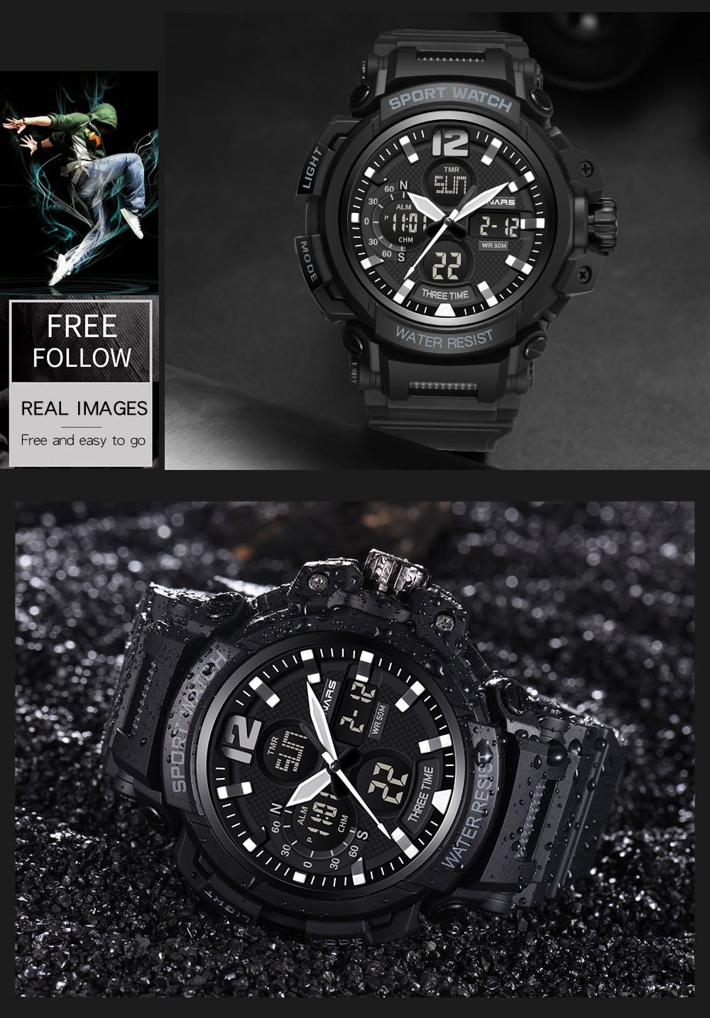PANARS 8205 Digital Quartz Waterproof Male Watch- Black