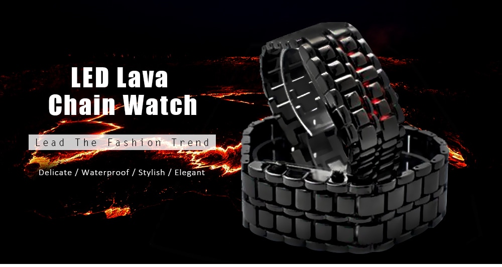 Stylish LED Lava Chain Bracelet Retro Electronic Watch- Black RED LIGHT