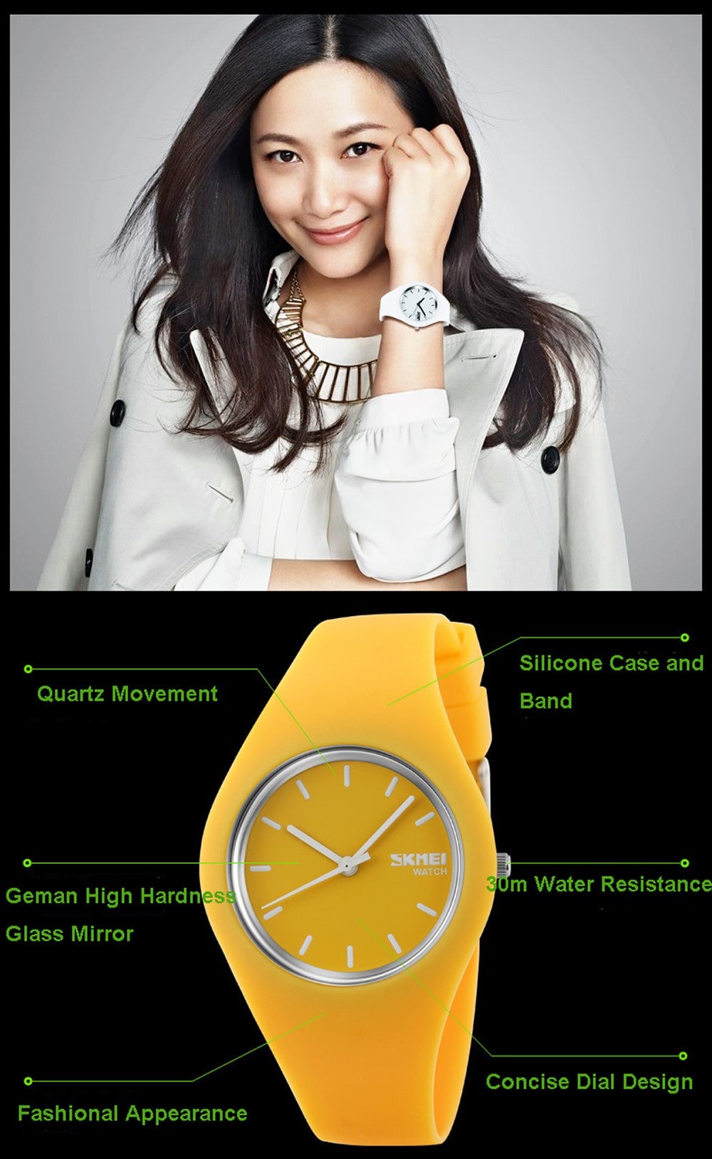 Skmei 9068 Sport Quartz Watch Silicon Strap Wristwatch for Men Women- White and Black