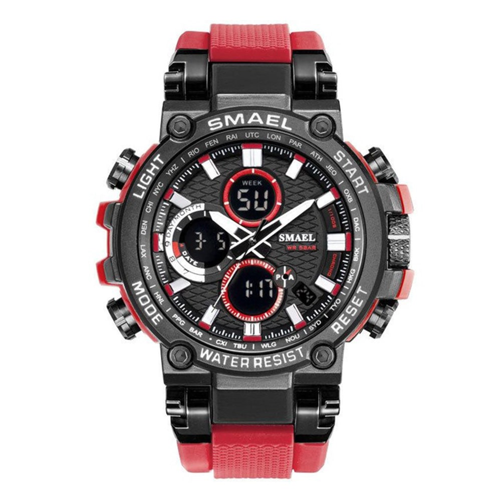 Smael Men'S Fashion Creative Large Dial Analog-Digital Sport Watch- Cherry Red