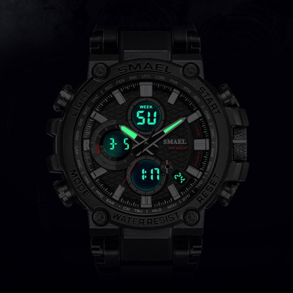Smael Men'S Fashion Creative Large Dial Analog-Digital Sport Watch- Light Khaki