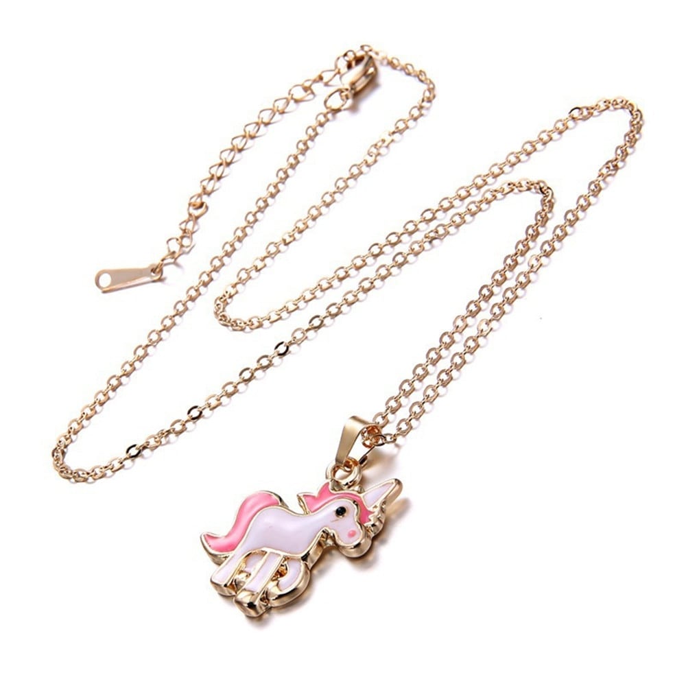 Pink Unicorn Necklace Earrings- Pink