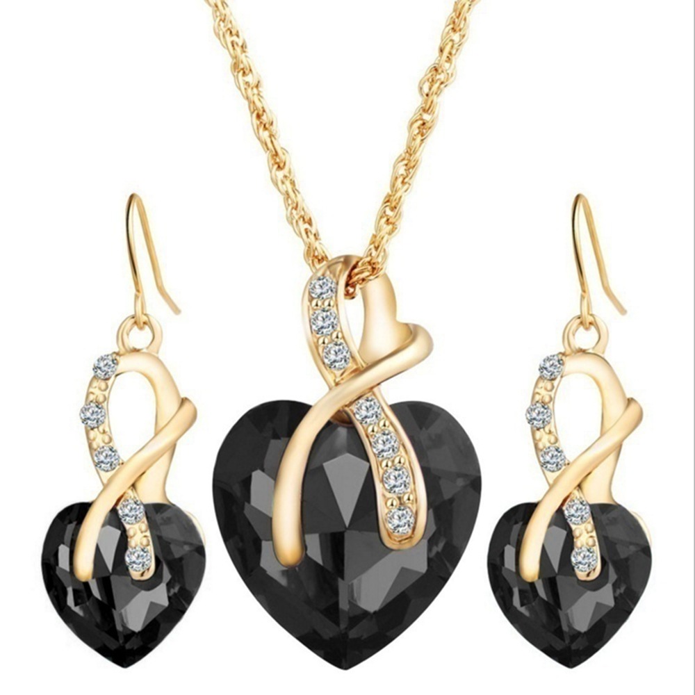 wedding jewelry Gold Plated Jewelry Sets For Women Crystal Heart Necklace Earrings Jewellery Wedding Accessories- White