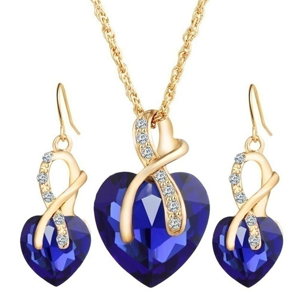 wedding jewelry Gold Plated Jewelry Sets For Women Crystal Heart Necklace Earrings Jewellery Wedding Accessories- White
