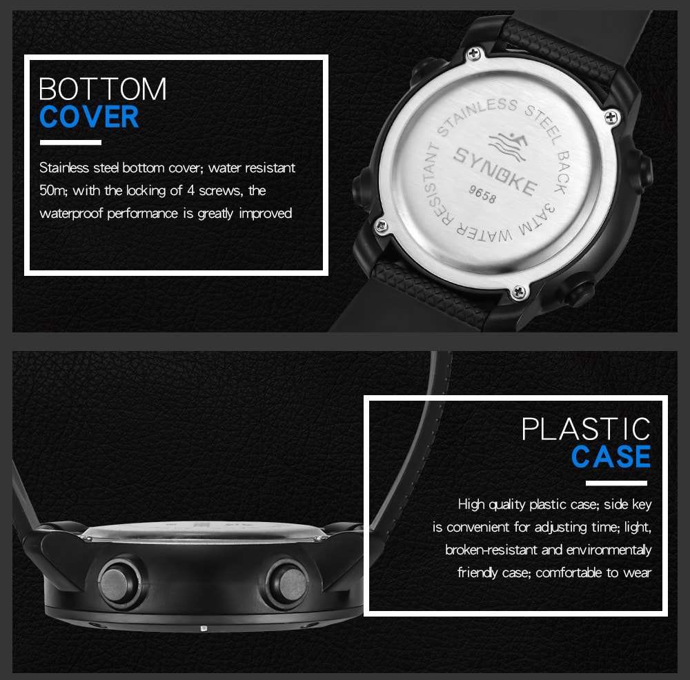SYNOKE Multi-Functional Waterproof Outdoor Digital Watches- Black