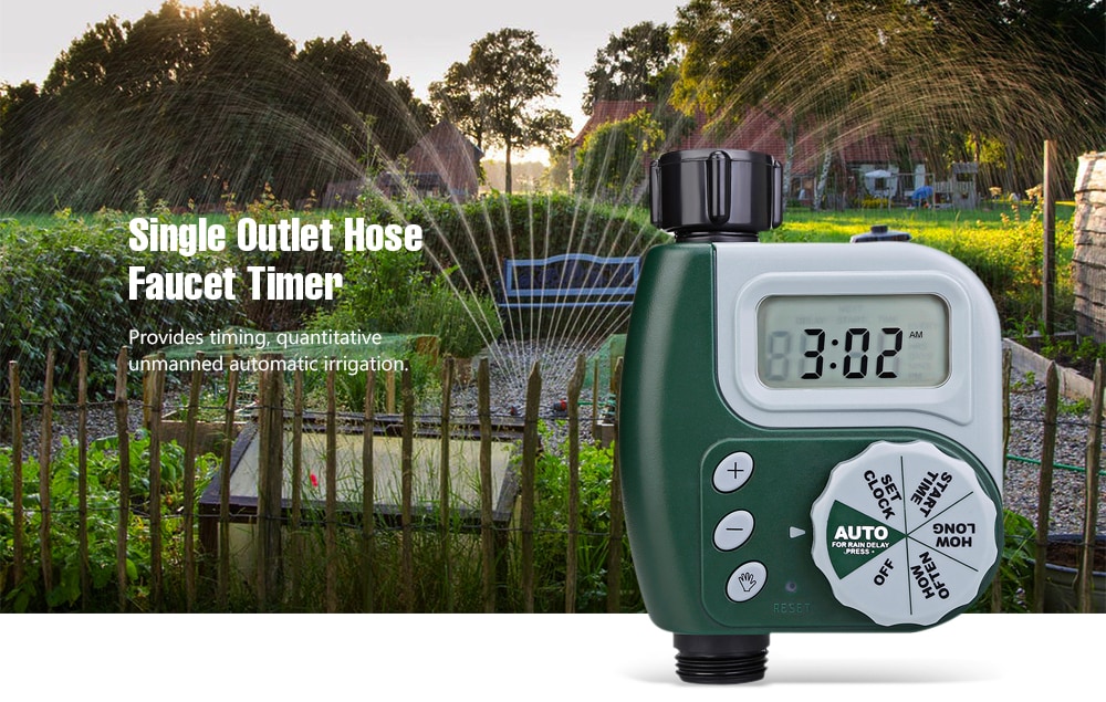 Single Outlet Hose Faucet Timer with Large Digital Display for Yard Garden Greenhouse- Greenish Blue