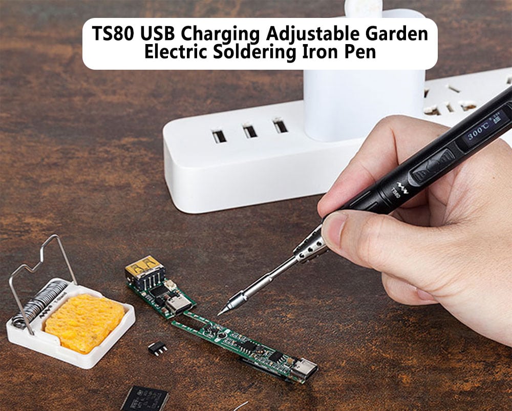 TS80 USB Charging Adjustable Garden Electric Soldering Iron Pen with Backlight OLED Screen- Black