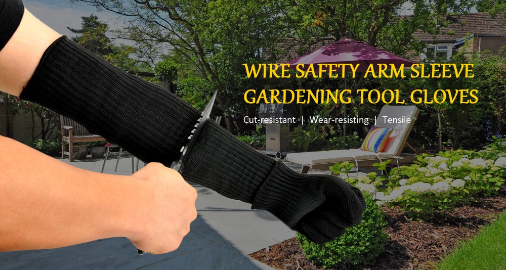 Pair of Wire Safety Cut-resistant Arm Sleeve Wear-resisting Gardening Tool Gloves- Black