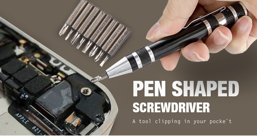 TP-3011 8 in 1 Multi Portable Pen Shaped Screwdriver Set  8 Bits Interchangeable Alloy Steel Hardware- Black