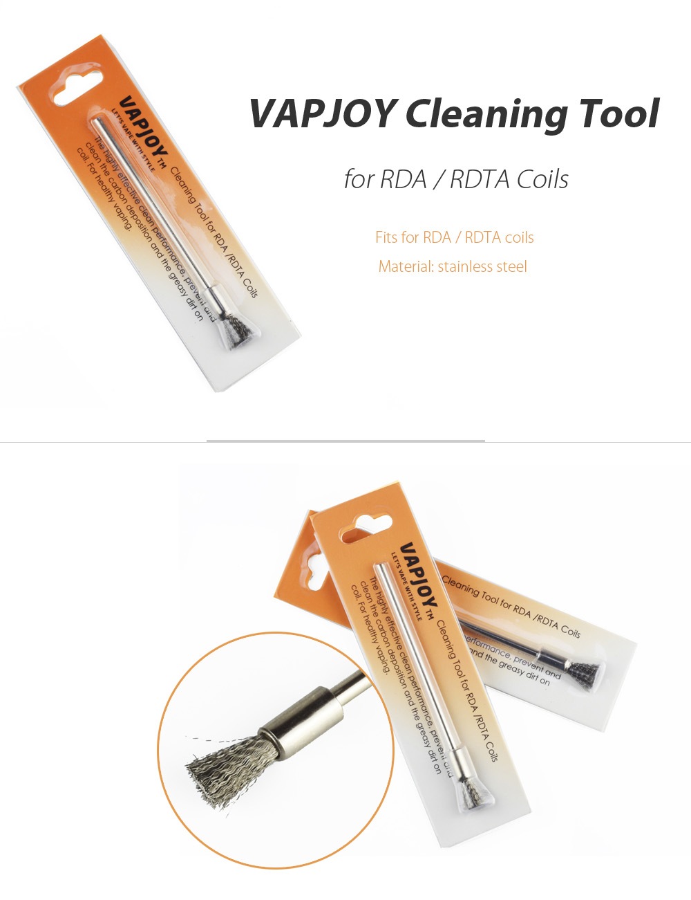 Original VAPJOY Cleaning Brush for RDA / RDTA Coils / E Cigarette Tool- Silver